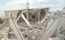 La iglesia greco-católica melquita destruida en Derdghaya, Líbano.