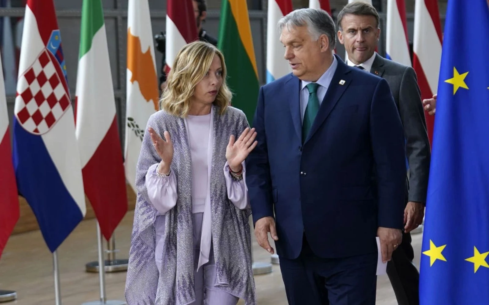 Giorgia Meloni, primera ministra de Italia; Viktor Orbán, primer ministro de Hungría; y el presidente francés Emmanuel Macron estuvieron entre los líderes europeos que felicitaron al presidente electo Donald Trump por su victoria el 6 de noviembre de 2024.?w=200&h=150