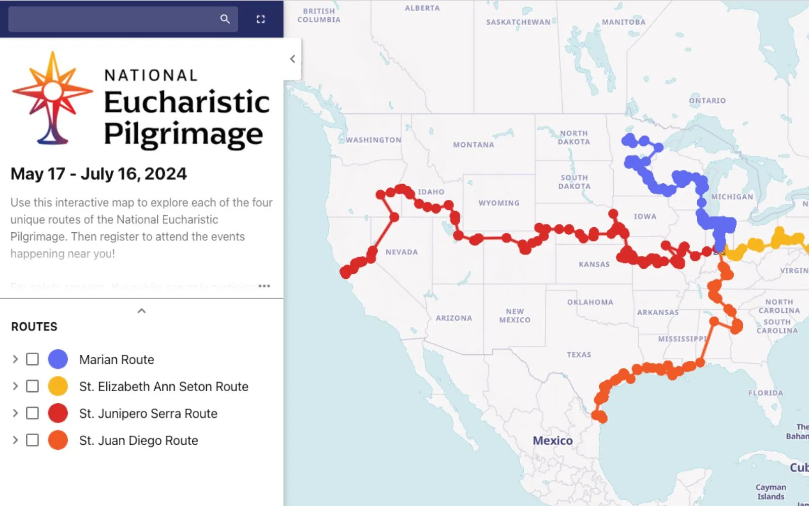 El Avivamiento Eucarístico Nacional publicó un mapa detallado de las próximas rutas de peregrinación antes del Congreso Eucarístico Nacional.?w=200&h=150