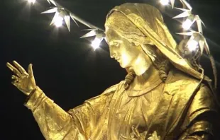 María Auxiliadora iluminada en la cúpula más alta de su Basílica de Turín Crédito: ANS Salesianos