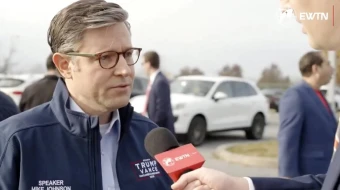 El presidente de la Cámara de Representantes, Mike Johnson, habla con EWTN News en Bethlehem, Pensilvania, el día de las elecciones, el 5 de noviembre de 2024.