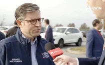 El presidente de la Cámara de Representantes, Mike Johnson, habla con EWTN News en Bethlehem, Pensilvania, el día de las elecciones, el 5 de noviembre de 2024.