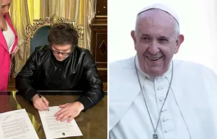 Javier Milei/Papa Francisco Crédito: Cuenta de X - Oficina del Presidente/ Daniel Ibáñez - ACI Prensa