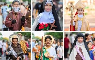 El 'Desfile de los Santos' del Día de Todos los Santos en Filipinas destaca a los santos más conocidos. Crédito: Fotos cortesía de Jahbee Cruz Photography, Basílica Menor y Santuario Arquidiocesano de la Parroquia de Santa Ana