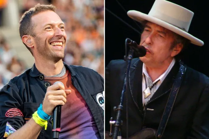 Chris Martin, vocalista de Coldplay y Bob Dylan.