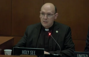 Mons. Juan Antonio Cruz. observador permanente de la Santa Sede en la OEA, durante su intervención. Crédito: OEA.