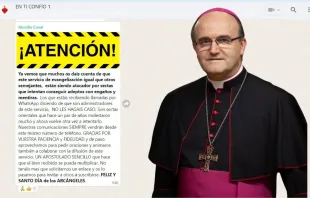 Mensaje de alerta en los grupos de difusión en WhatsApp de Mons. José Ignacio Munilla. Crédito: Obispado Orihuela-Alicante / ACI Prensa