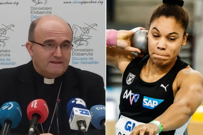 El Obispo de Orihuela-Alicante (España), Mons. José Ignacio Munilla y la atleta cristiana Yemisi Ogunleye.