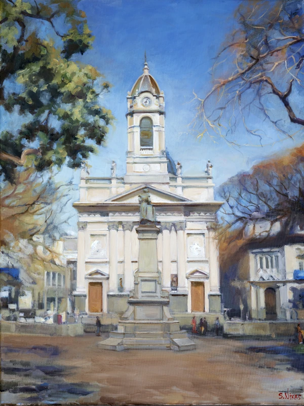 Painting of the Basilica of San José de Flores de Buenos Aires. Credit: assigned by Russian artist Nikas Safronov