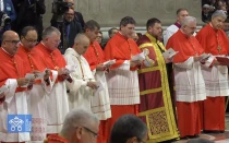 Algunos de los 21 nuevos cardenales de la Iglesia Católica, que han sido creados hoy por el Papa Francisco en un consistorio ordinario público en la Basílica de San Pedro en el Vaticano.