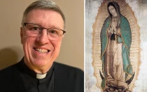 Mons. Jean Tailleur, obispo auxiliar electo de Quebec, Canadá; y la Virgen de Guadalupe.