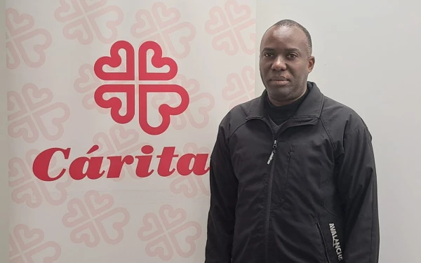 Fr. Yvel Germain, director of Cáritas Haiti, at the Cáritas Española headquarters in Madrid. Credit: Nicolás de Cárdenas / ACI Prensa.