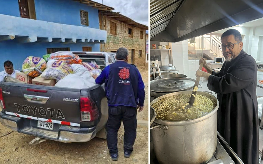 Una camioneta de Cáritas del Perú lleva ayuda a los más necesitados. / El Padre Omar Sánchez revuelve una olla con comida para los pobres a los que sirve.?w=200&h=150