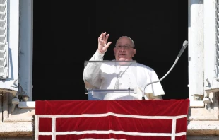 El Papa Francisco saluda y bendice a los fieles congregados en la Plaza de San Pedro del Vaticano para el rezo del Ángelus, el domingo 29 de diciembre de 2024. Crédito: Vatican Media.