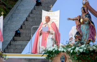 El Papa Francisco durante la Misa que celebró en Ajaccio (Francia). Crédito: Daniel Ibáñez / EWTN News.