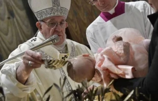 El Papa Francisco en un bautizo en la Capilla Sixtina. Crédito: Vatican Media.