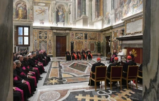 El Papa Francisco se reúne con miembros del Dicasterio para la Doctrina de la Fe (DDF) del Vaticano, el viernes 26 de enero de 2024. Crédito: Vatican Media.