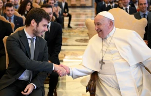 El Papa Francisco saluda a los miembros del Consejo Nacional de la Juventud de Italia en el Vaticano, el 16 de noviembre de 2024. Crédito: Vatican Media