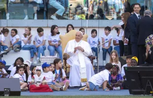 Primera Jornada Mundial de los Niños con el Papa Francisco en el Estadio Olímpico de Roma. Crédito: Daniel Ibáñez / EWTN News