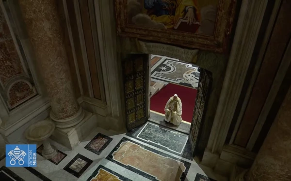 Pope Francis at the opening of the Holy Door in St. Peter's Basilica, on Christmas Eve 2024. Credit: Video Capture / Vatican Media.