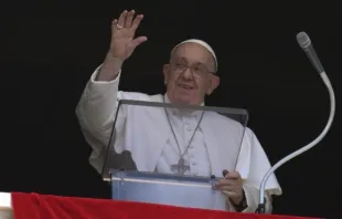 Papa Francisco desde el Palacio Apostólico este mediodía, para el rezo del Ángelus dominical en la Plaza de San Pedro. Crédito: Vatican Media.