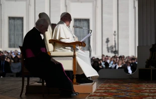 El Papa Francisco pronuncia su catequesis en la Audiencia General Crédito: Vatican Media