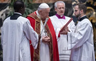 El Papa Francisco durante la Misa en memoria de Benedicto XVI y obispos y cardenales fallecidos Crédito: Daniel Ibáñez/ACI Prensa