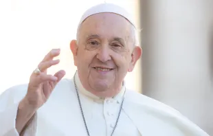 El Papa Francisco saluda en la Audiencia General de este 8 de noviembre Crédito: Daniel Ibáñez/ACI Prensa
