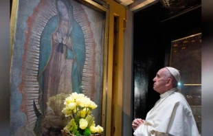 El Papa Francisco reza ante Imagen de la Virgen de Guadalupe durante su viaje apostólico a México. Foto: L´Osservatore Romano