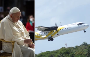 Papa Francisoc rezando el Rosario en la Basílica de San Pedro, Capilla Gregoriana. / La aeronave involucrada en el accidente, fotografiada en noviembre de 2023. Crédito 1: Vatican Media / Crédito 2: Flickr de India Echo (CC BY 2.0)