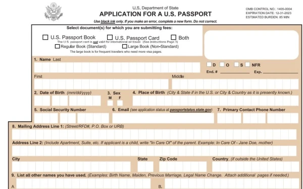 Photograph of the most recent federal passport form without the option 