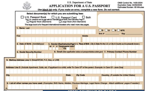 Copy of the previous federal passport form with the “X” option and the “Gender” section. Credit: US State Department.