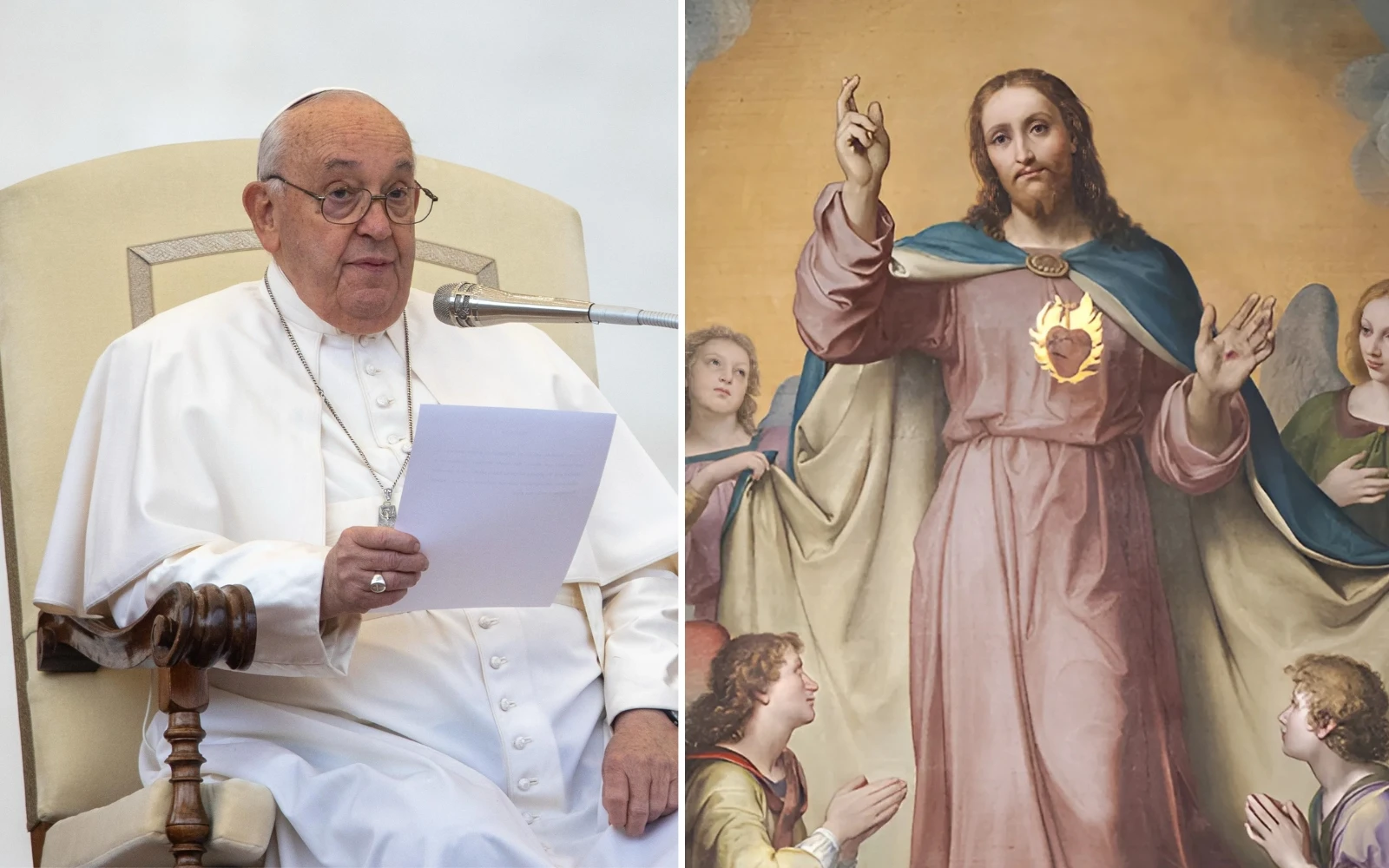 El Papa Francisco habla en la audiencia general en la Plaza de San Pedro. Un cuadro del altar del Sagrado Corazón de Jesús de la Basílica del Sagrado Corazón de Jesús en Roma.?w=200&h=150