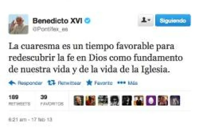 Benedicto XVI en Twitter: Redescubramos la fe en Dios en Cuaresma