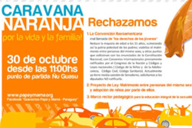 "Caravana naranja" en calles de Paraguay por la vida y la familia