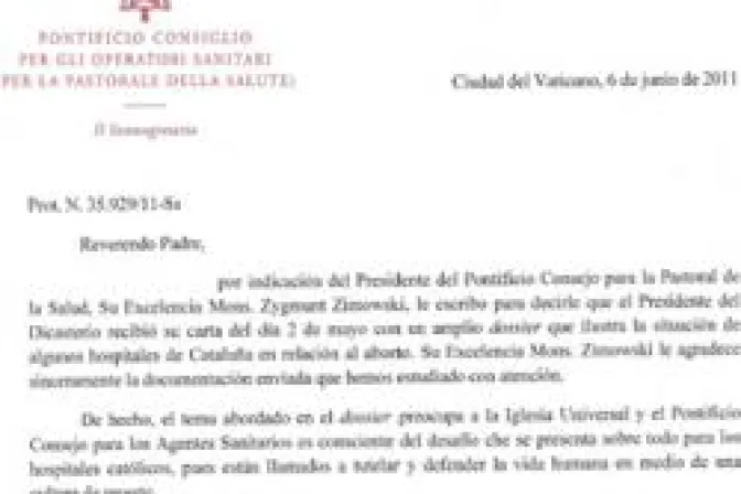 Vaticano pide "soluciones concretas" ante aborto en hospitales vinculados a Obispados catalanes