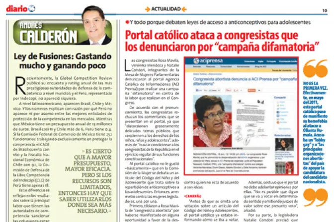Diario anticatólico defiende a congresistas abortistas en Perú