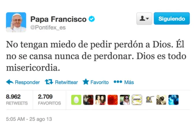 El Papa en Twitter: Dios nunca se cansa de perdonar