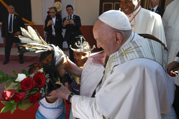 Pope Francis greets disabled children. Credit: Vatican News