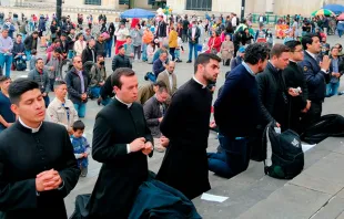 Rosario de Hombres en la Plaza de Bolívar de Bogotá. Crédito: Instagram @rosariodehombrescol