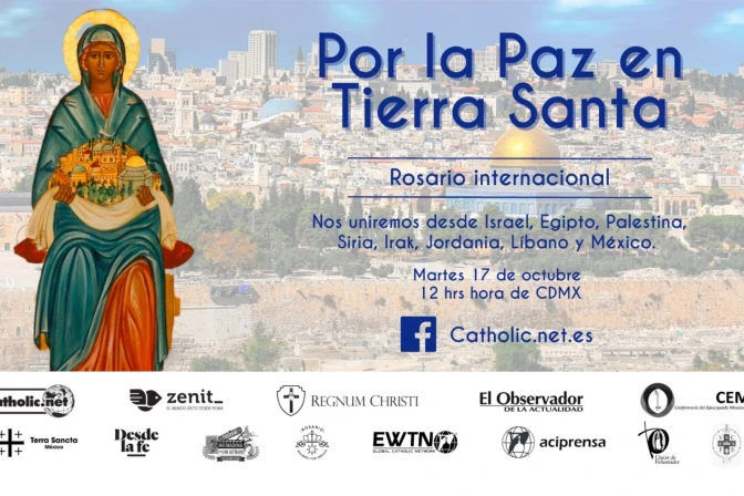 Cartel oficial de Rosario por la Paz en Tierra Santa