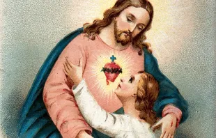 El Sagrado Corazón de Jesús y una devota. "A believing soul approaching Christ's Sacred Heart. Colour lithograph (1898) Crédito: Wellcome Library, London