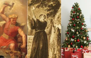 El origen del árbol de Navidad Créditos: Thor, Dominio Público - Wikipedia / San Bonifacio, Dominio Publico - Wikimedia Commons / Árbol de Navidad, White bear studio - Shutterstock