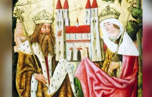 San Enrique II y su esposa Santa Cunegunda sosteniedo a la Iglesia Crédito: Dominio Público - Wikimedia Commons