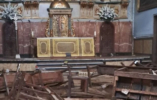 Imagen del interior de la parroquia de San Jorge Mártir en Paiporta (Valencia, España) tras las inundaciones. Crédito: Cedida por el párroco, P. Gustavo Riveira.