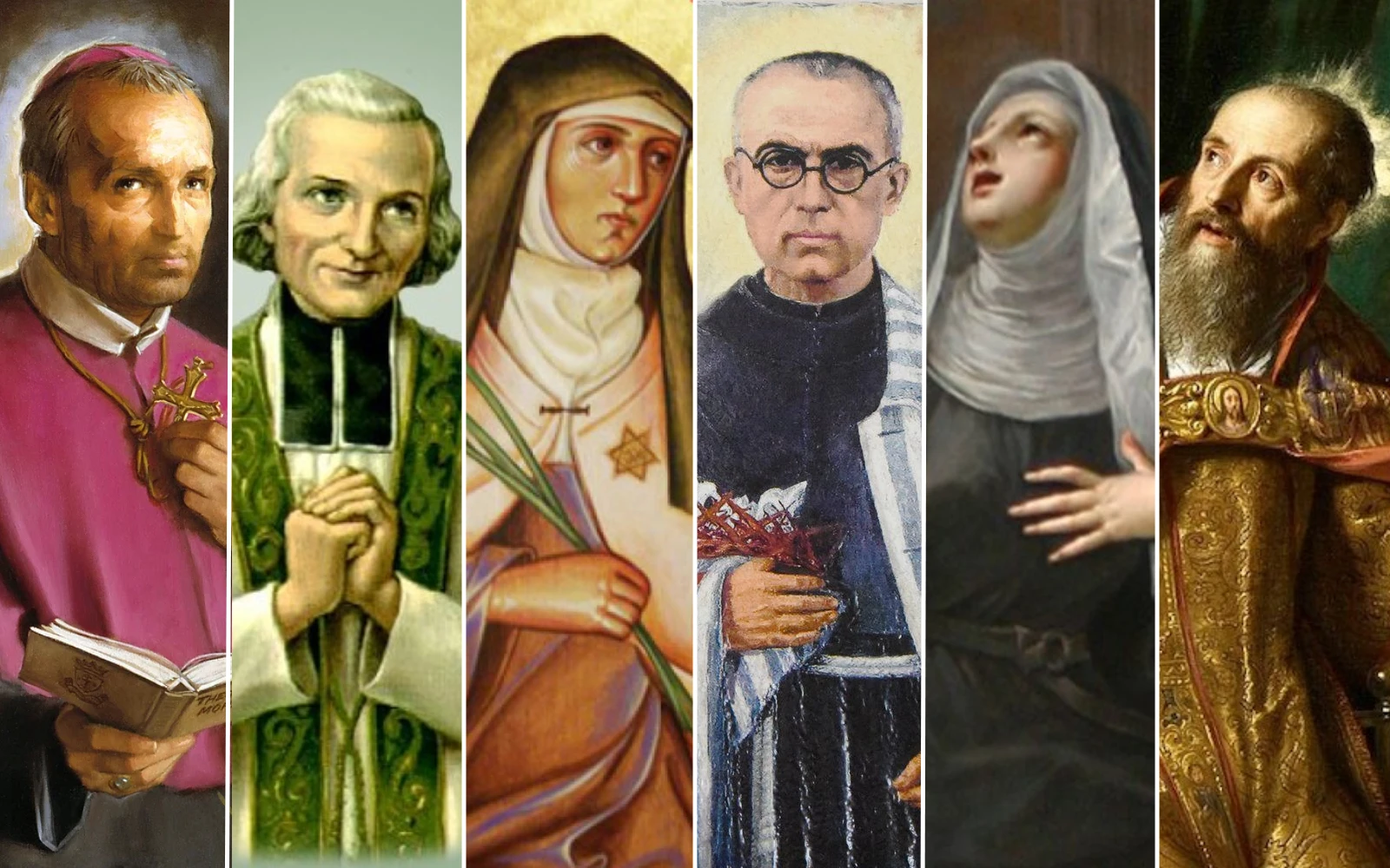 Izquierda a derecha: San Alfonso María de Ligorio, San Juan María Vianney, Santa Edith Stein, San Maximiliano Kolbe,  Santa Mónica, San Agustín?w=200&h=150