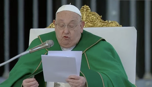 Pope Francis wanted to read the first part of the homily but had to interrupt his reading. Credit: video capture/ Vatican Media