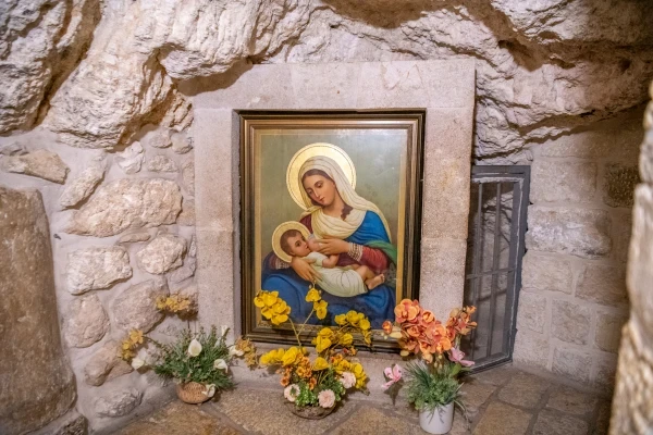 La imagen de Nuestra Señora de la Leche en el interior de la Gruta de la Leche en Belén. Crédito: Marinella Bandini