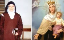 Sor Lucía de Fátima y la Virgen del Carmen.