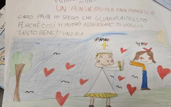 School cards for Pope Francis in the Vatican, Sunday, February 23, 2025. Credit: ACI Stampa.